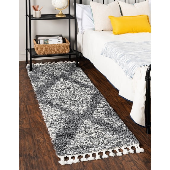 Unique Loom Serenity Shag Collection Area Rug - Walcott (2' x 6' Runner Gray/Ivory)