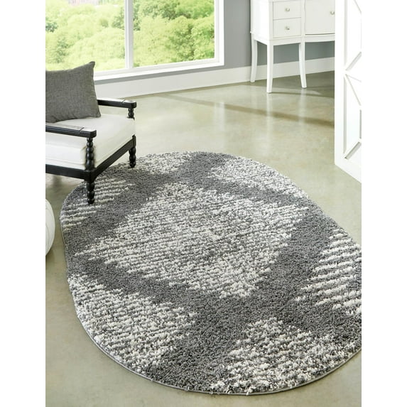 Unique Loom Serenity Shag Collection Area Rug - Walcott (7' 10" x 10' Oval Gray/Ivory)