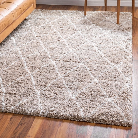 Unique Loom Rabat Shag Collection Area Rug (8' x 10' Rectangle Beige/Ivory)