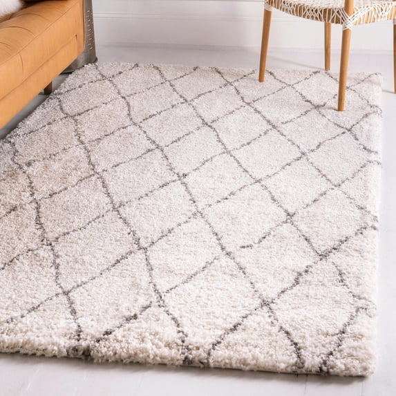 Unique Loom Rabat Shag Collection Area Rug (4' x 6' Rectangle White/Gray)