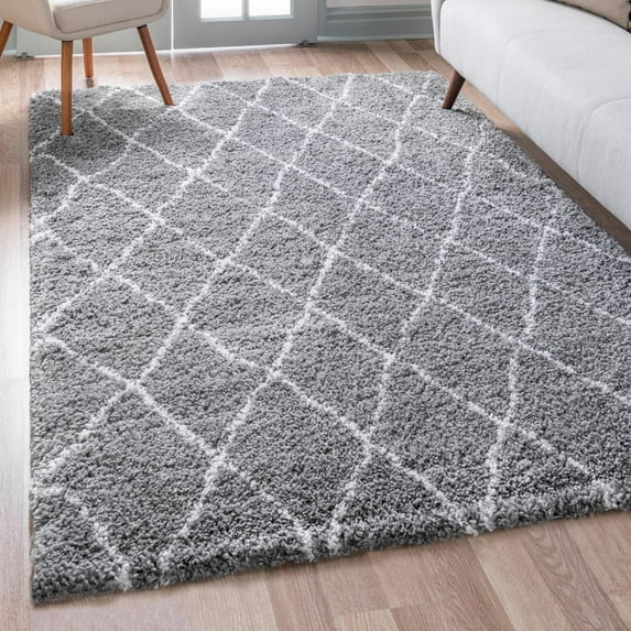 Unique Loom Rabat Shag Collection Area Rug (4' x 6' Rectangle Gray/Ivory)