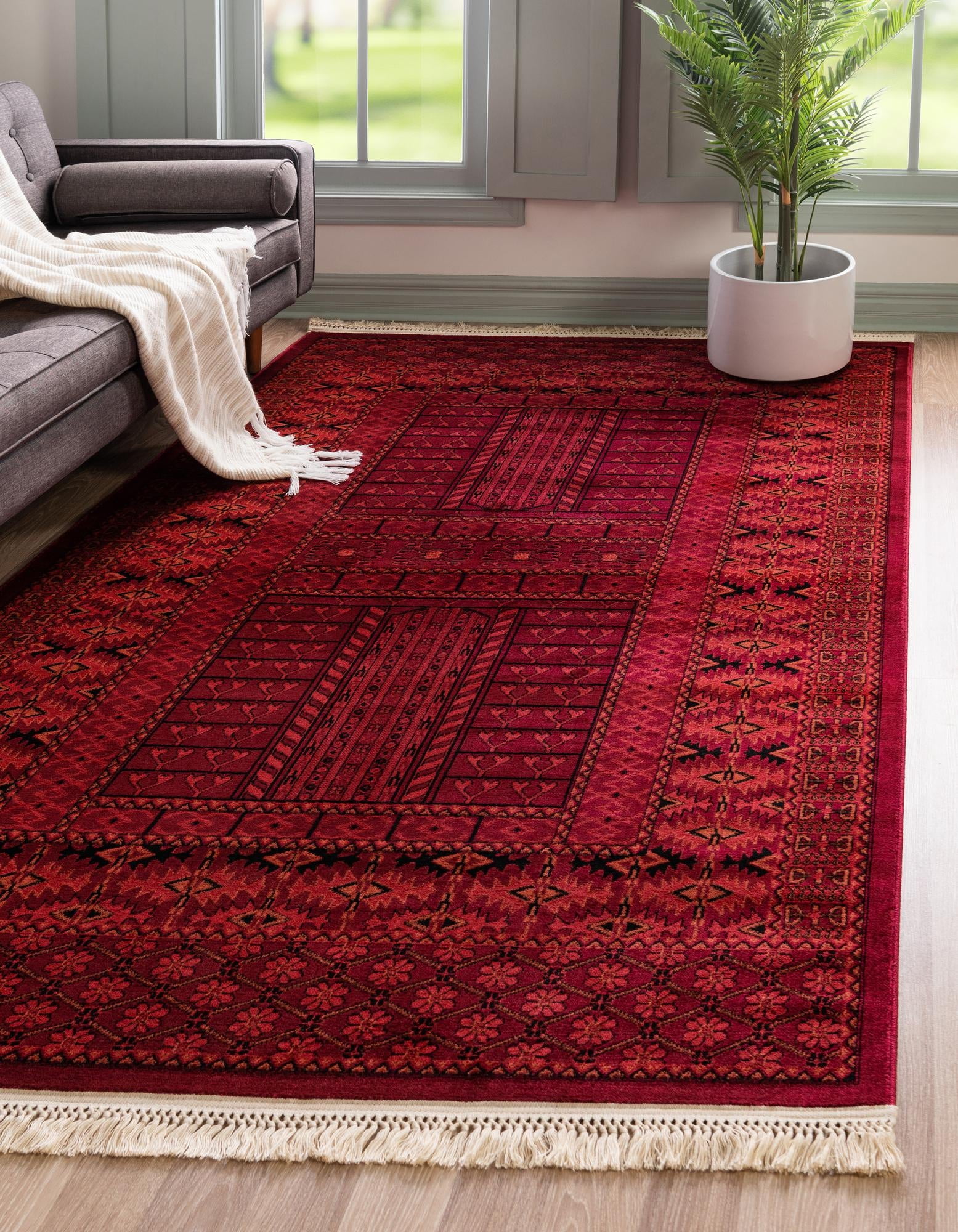 Handmade 4' x 6' Rectangular Red Synthetic Easy-Care Stain-Resistant Rug
