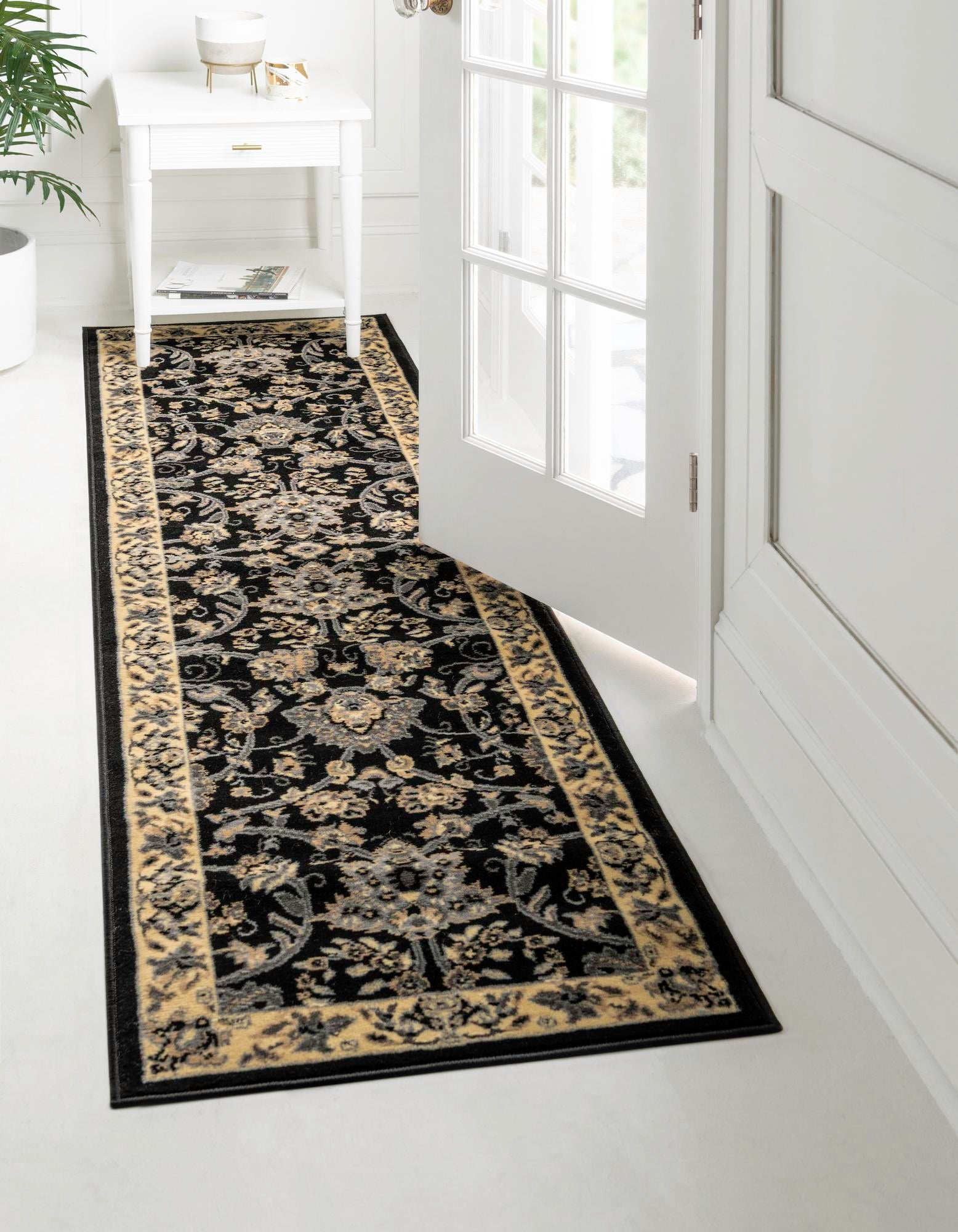 Yasmin Collection Elegant Black Polypropylene 16' Runner Rug