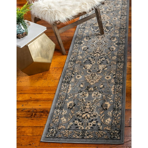 Unique Loom Sialk Hill Collection Area Rug - Washington (2' x 8' 2" Runner Gray/Black)