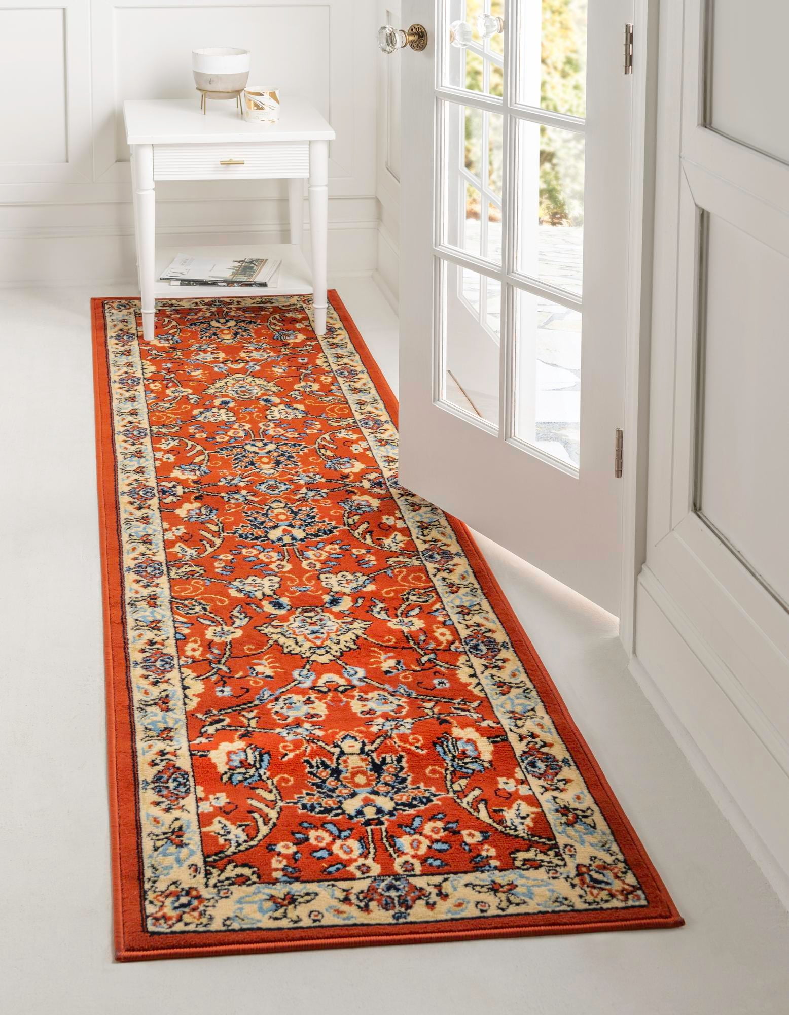 Terracotta and Cream Floral Traditional Runner Rug 2' 2" x 8' 2"