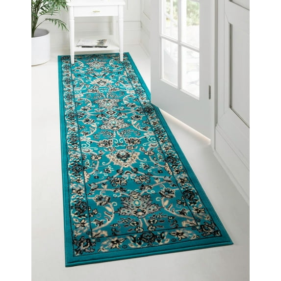 Unique Loom Sialk Hill Collection Area Rug - Washington (2' x 8' 2" Runner Turquoise/Black)