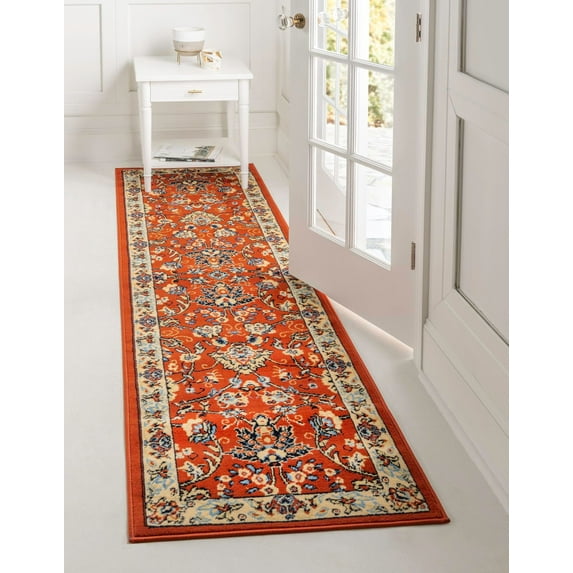 Unique Loom Sialk Hill Collection Area Rug - Washington (2' 7" x 10' Runner Terracotta/Cream) Floral Traditional Perfect For Living Room Bed Room Dining Room Office