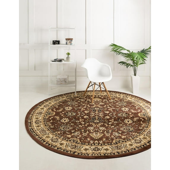 Unique Loom Sialk Hill Collection Area Rug - Washington (3' 3" Round Brown/Black) Floral Traditional Perfect For Living Room Bed Room Dining Room Office