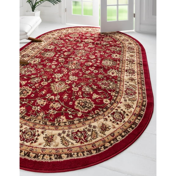 Unique Loom Sialk Hill Collection Area Rug - Washington (3' 3" x 5' 3" Oval Burgundy/Cream) Floral Traditional Perfect For Living Room Bed Room Dining Room Office