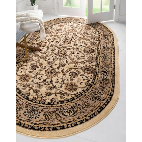 Unique Loom Sialk Hill Collection Area Rug - Washington (3' 3" x 5' 3" Oval Ivory/Black) Floral Traditional Perfect For Living Room Bed Room Dining Room Office