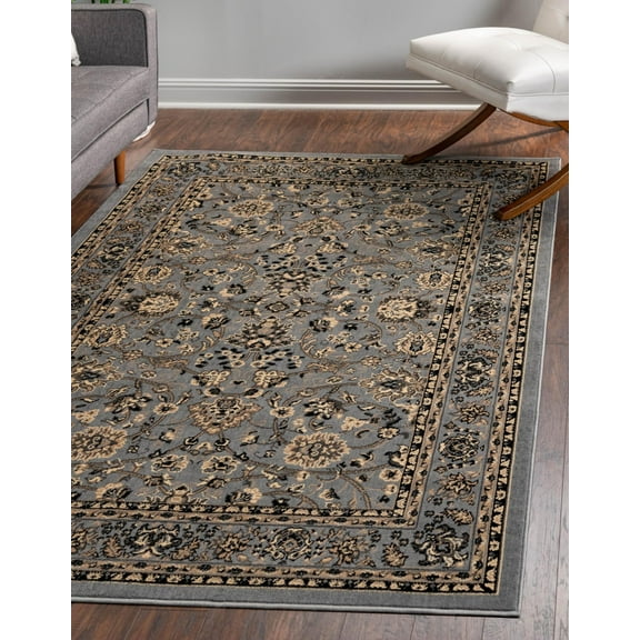 Unique Loom Sialk Hill Collection Area Rug - Washington (4' 1" x 6' 1" Rectangle Gray/Black) Floral Traditional Perfect For Living Room Bed Room Dining Room Office