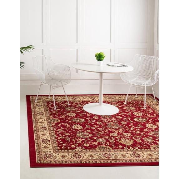 Unique Loom Sialk Hill Collection Area Rug - Washington (5' Square Burgundy/Cream) Floral Traditional Perfect For Living Room Bed Room Dining Room Office
