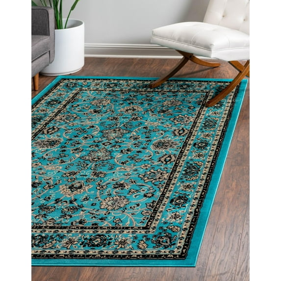 Unique Loom Sialk Hill Collection Area Rug - Washington (6' 1" x 9' Rectangle Turquoise/Black) Floral Traditional Perfect For Living Room Bed Room Dining Room Office