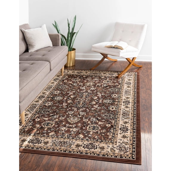 Unique Loom Sialk Hill Collection Area Rug - Washington (7' 1" x 10' Rectangle Brown/Black) Floral Traditional Perfect For Living Room Bed Room Dining Room Office