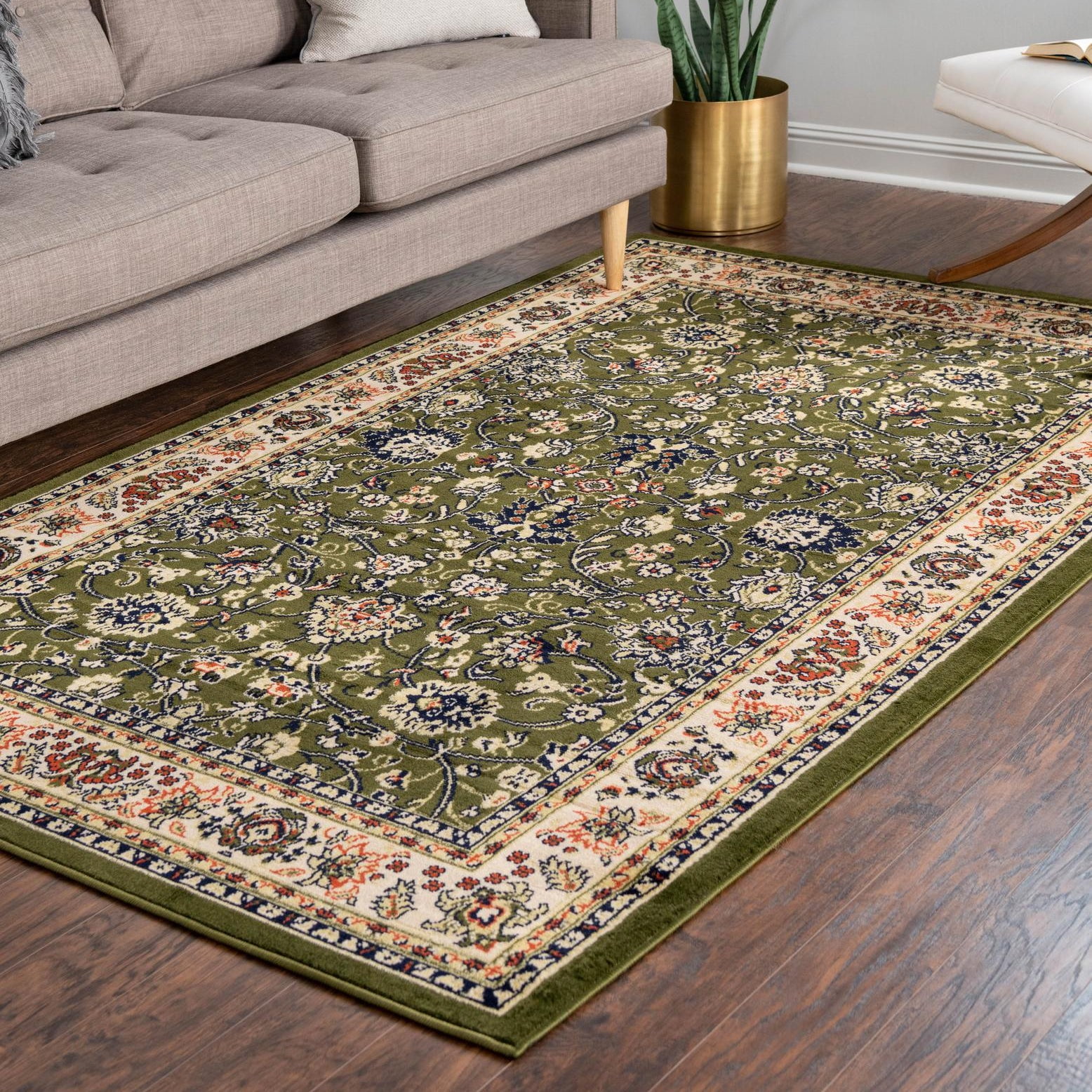 Olive and Ivory Synthetic Rectangular 4' x 6' Area Rug