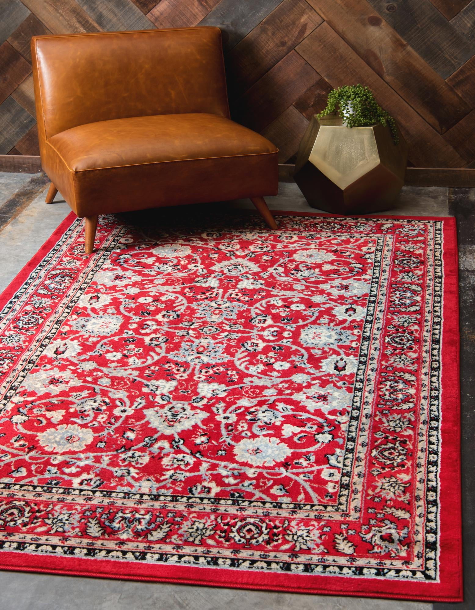 Washington Red/Ivory Synthetic 7x10 Rectangular Area Rug