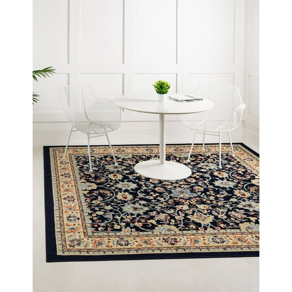Unique Loom Sialk Hill Collection Area Rug - Washington (8' Square Navy Blue/Cream) Floral Traditional Perfect For Living Room Bed Room Dining Room Office
