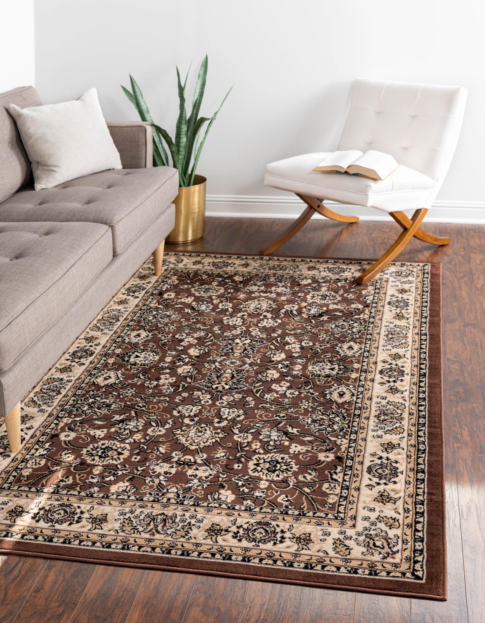 10' x 13' Brown and Ivory Synthetic Rectangular Area Rug