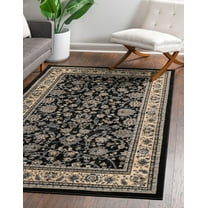 Unique Loom Sialk Hill Collection Area Rug - Washington (9' x 12' Rectangle Black/Gray) Floral Traditional Perfect For Living Room Bed Room Dining Room Office