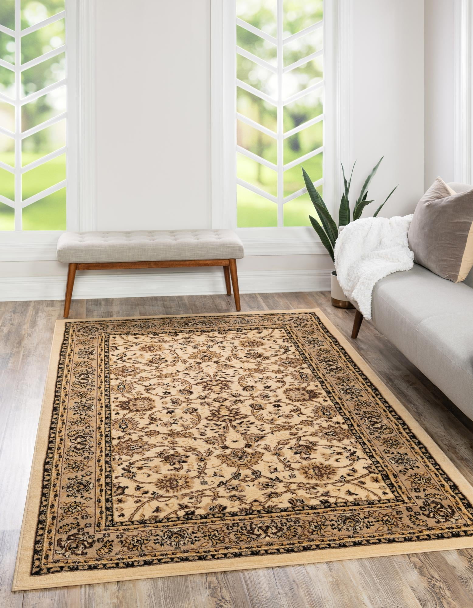 9x12 Rectangle Rug Unique Loom Sialk Hill 9' x 12' Rectangle Rug - Ivory/Black Floral for ...