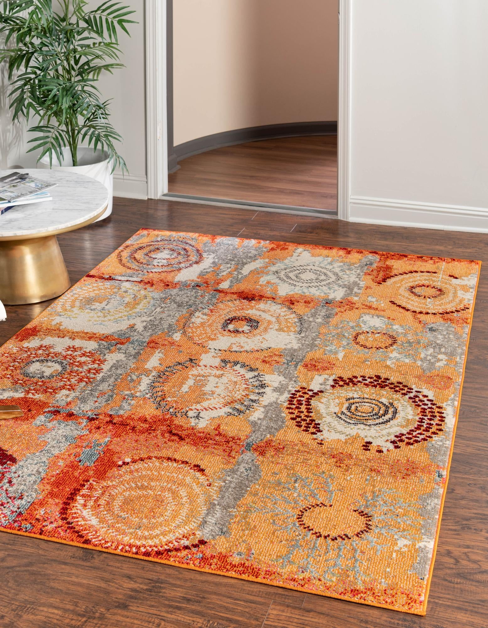Unique Loom Sierra Estrella Rug Orange/Beige 7' 1" x 10' Rectangle Geometric Modern Perfect For