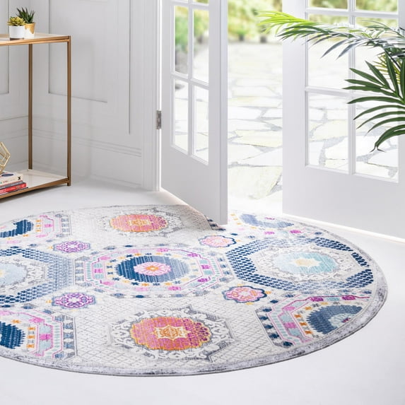 Unique Loom Budapest Collection Area Rug - Sigismund (5' 1" Round Multi/Blue)
