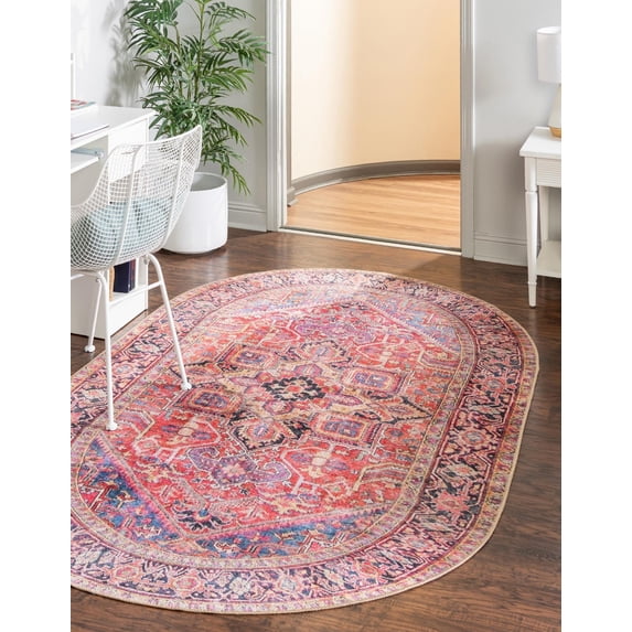 Unique Loom Timeless Collection Area Rug - Simon (7' 6" x 10' 6" Oval Red/Teal)