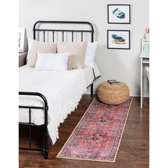 Unique Loom Timeless Collection Area Rug - Simon (2' x 8' Runner Red/Teal)