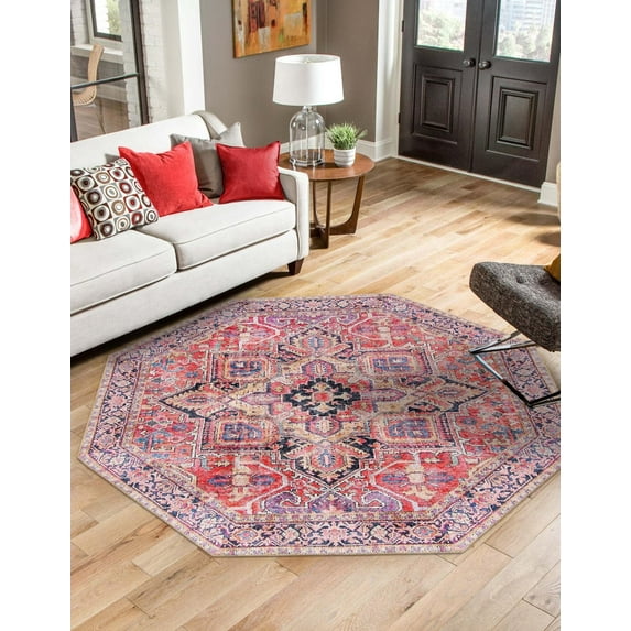 Unique Loom Timeless Collection Area Rug - Simon (5' 1" Octagon Red/Teal)