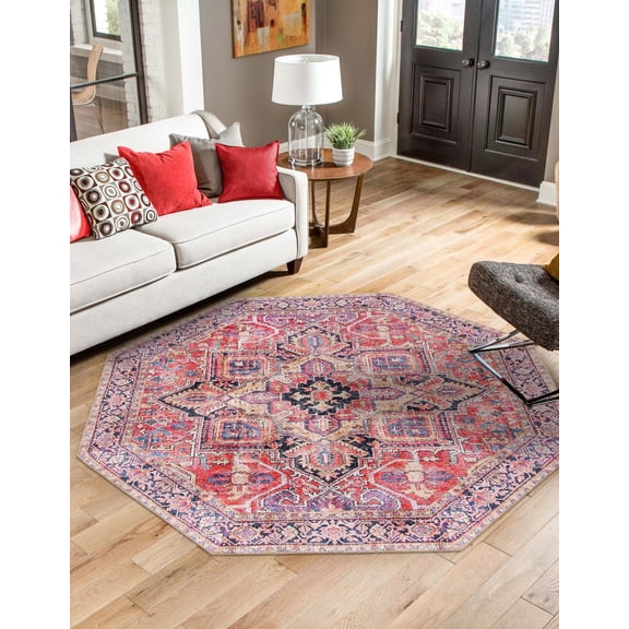 Unique Loom Timeless Collection Area Rug - Simon (5' 1" Octagon Red/Teal)