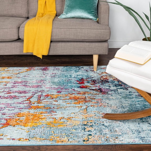 Unique Loom Starlight Collection Area Rug - Sirius (9' x 12' 2" Rectangle Blue and Multi/Gray)