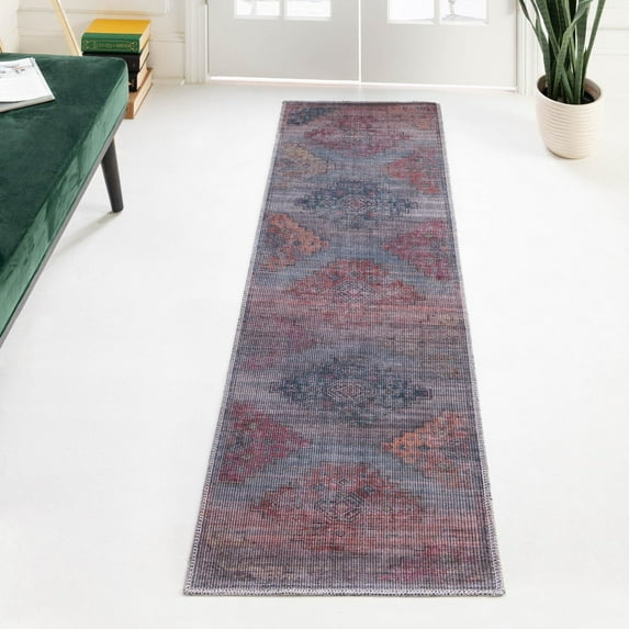 Unique Loom Sisu Collection Area Rug - Goa (2' x 6' Runner Antique Blue/Gray)