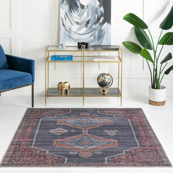Unique Loom Sisu Collection Area Rug - Mizoram (7' 3" Square Charcoal and Gray/Brown)