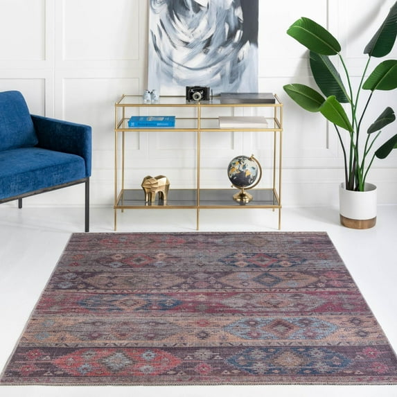 Unique Loom Sisu Collection Area Rug - Kolkata (7' 3" Square Multi/Black)