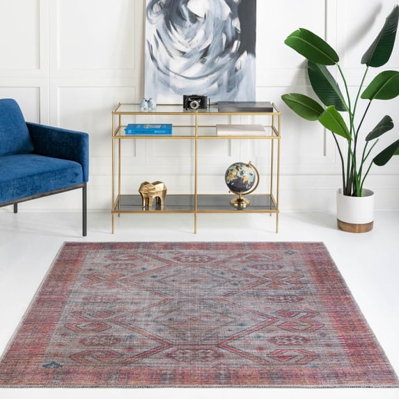 Unique Loom Sisu Collection Area Rug - Punjab (5' 3" Square Rust red and Beige/Black)