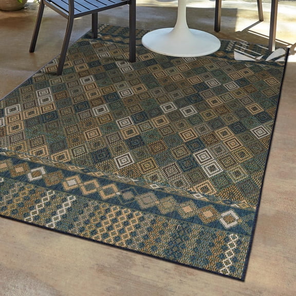 Unique Loom Baja Outdoor Collection Area Rug - Socarro (2' x 2' 11" Rectangle Navy Blue/Black)
