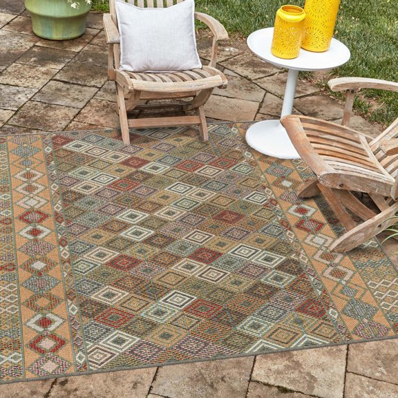 Unique Loom Baja Outdoor Collection Area Rug - Socarro (7' 10" Square Multi/Gray)
