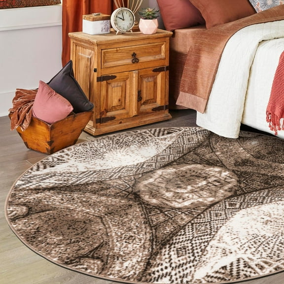 Unique Loom Sofia Collection Area Rug - Albert (5' 1" Round Brown/Ivory)
