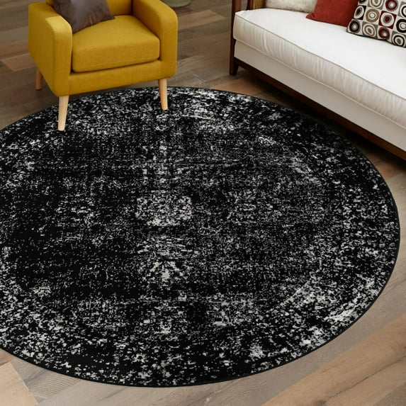 Unique Loom Sofia Collection Area Rug - Casino (10' Round Black/Ivory)