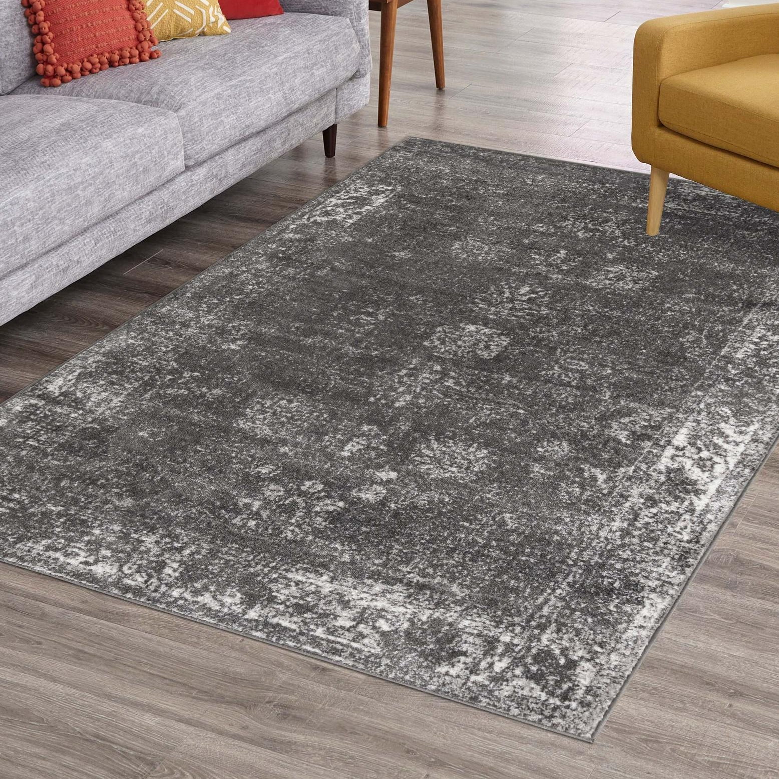 Sofia Collection 10' x 14' Dark Gray Easy-Care Area Rug