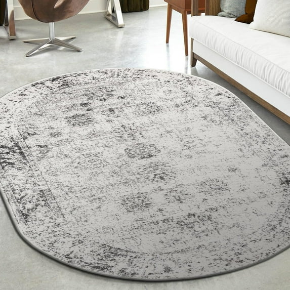 Unique Loom Sofia Collection Area Rug - Casino (2' x 3' 1" Oval Gray/Beige)