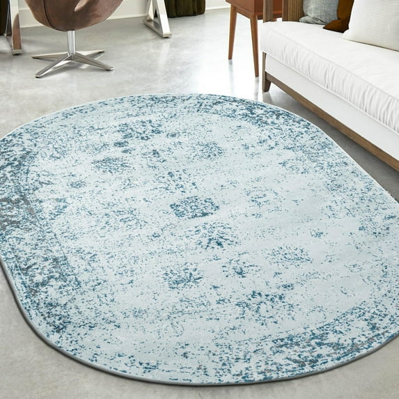 Unique Loom Sofia Collection Area Rug - Casino (2' x 3' 1" Oval Light Blue/Ivory)