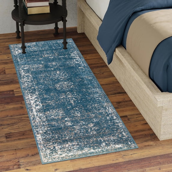 Unique Loom Sofia Collection Area Rug - Casino (3' 3" x 16' 5" Runner Blue/Ivory)