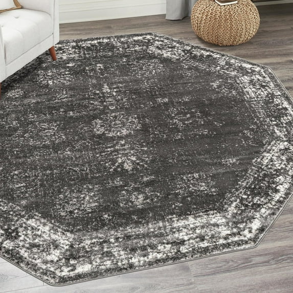 Unique Loom Sofia Collection Area Rug - Casino (4' 1" Octagon Dark Gray/Ivory)