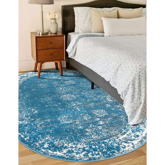 Unique Loom Sofia Collection Area Rug - Casino (4' 1" x 6' 1" Oval Blue/Ivory)