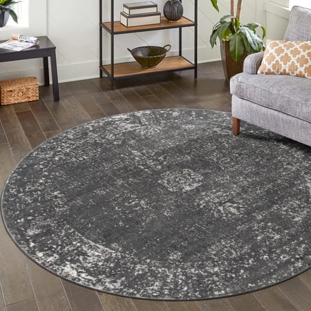 Unique Loom Sofia Collection Area Rug - Casino (4' Round Dark Gray/Ivory)