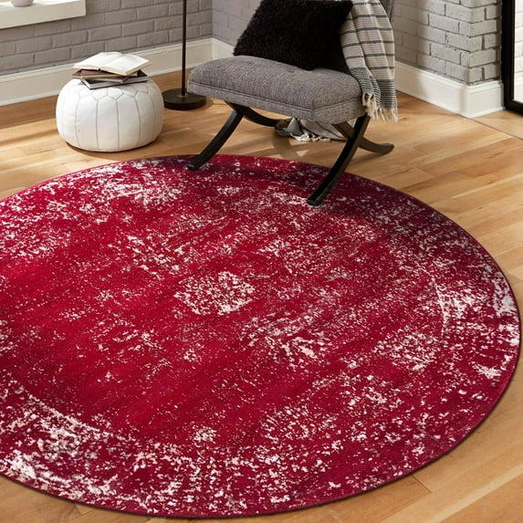 Unique Loom Sofia Collection Area Rug - Casino (5' 1" Round Burgundy/Gray)