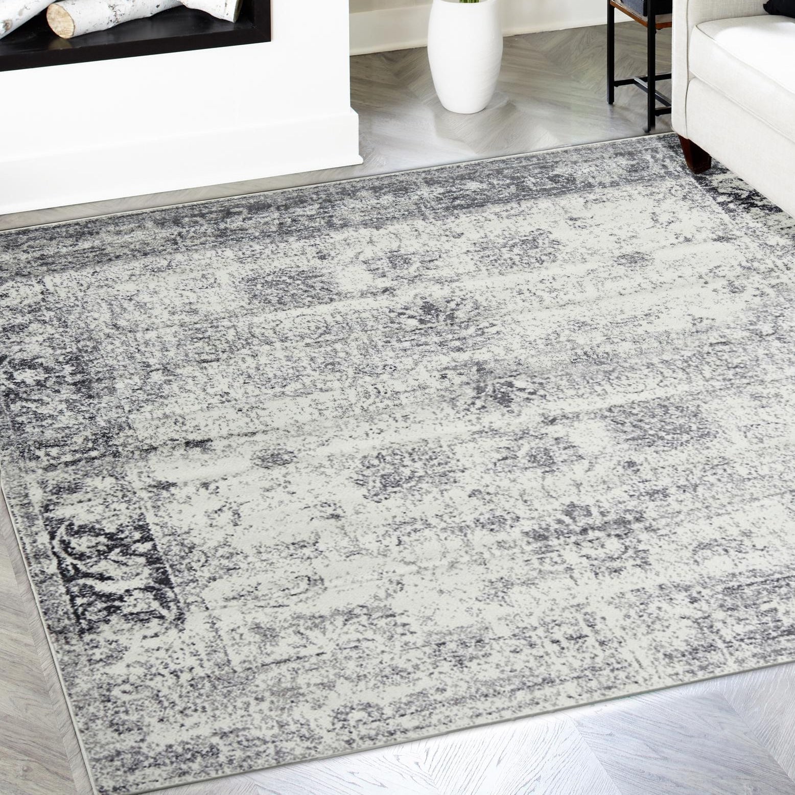 Gray and Beige Square Synthetic Stain-resistant Area Rug