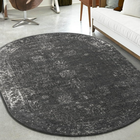 Unique Loom Sofia Collection Area Rug - Casino (5' 3" x 8' Oval Dark Gray/Ivory)
