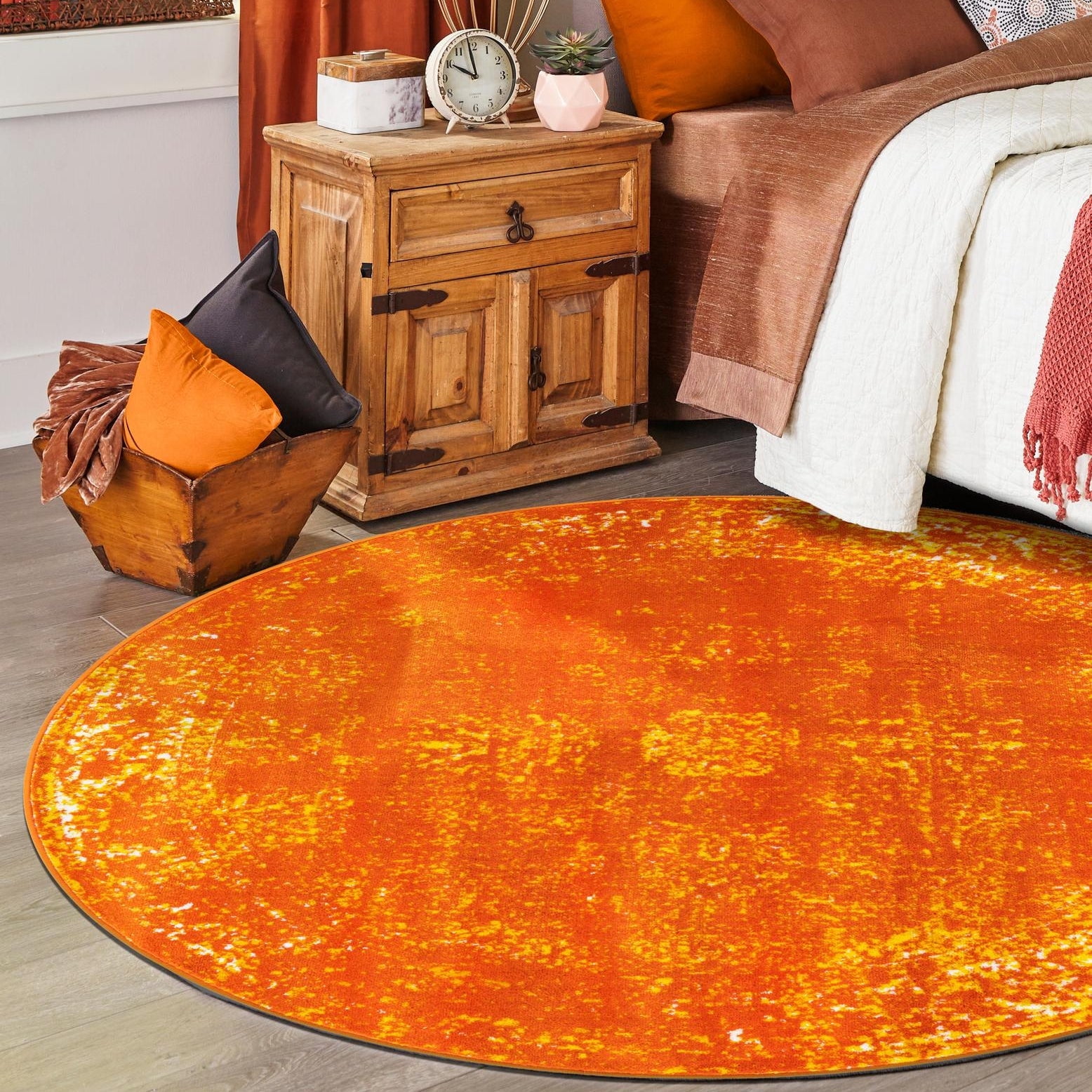 Round Orange Rug Unique Loom Sofia Collection Area Rug - Casino (5' Round Orange/Ivory ...